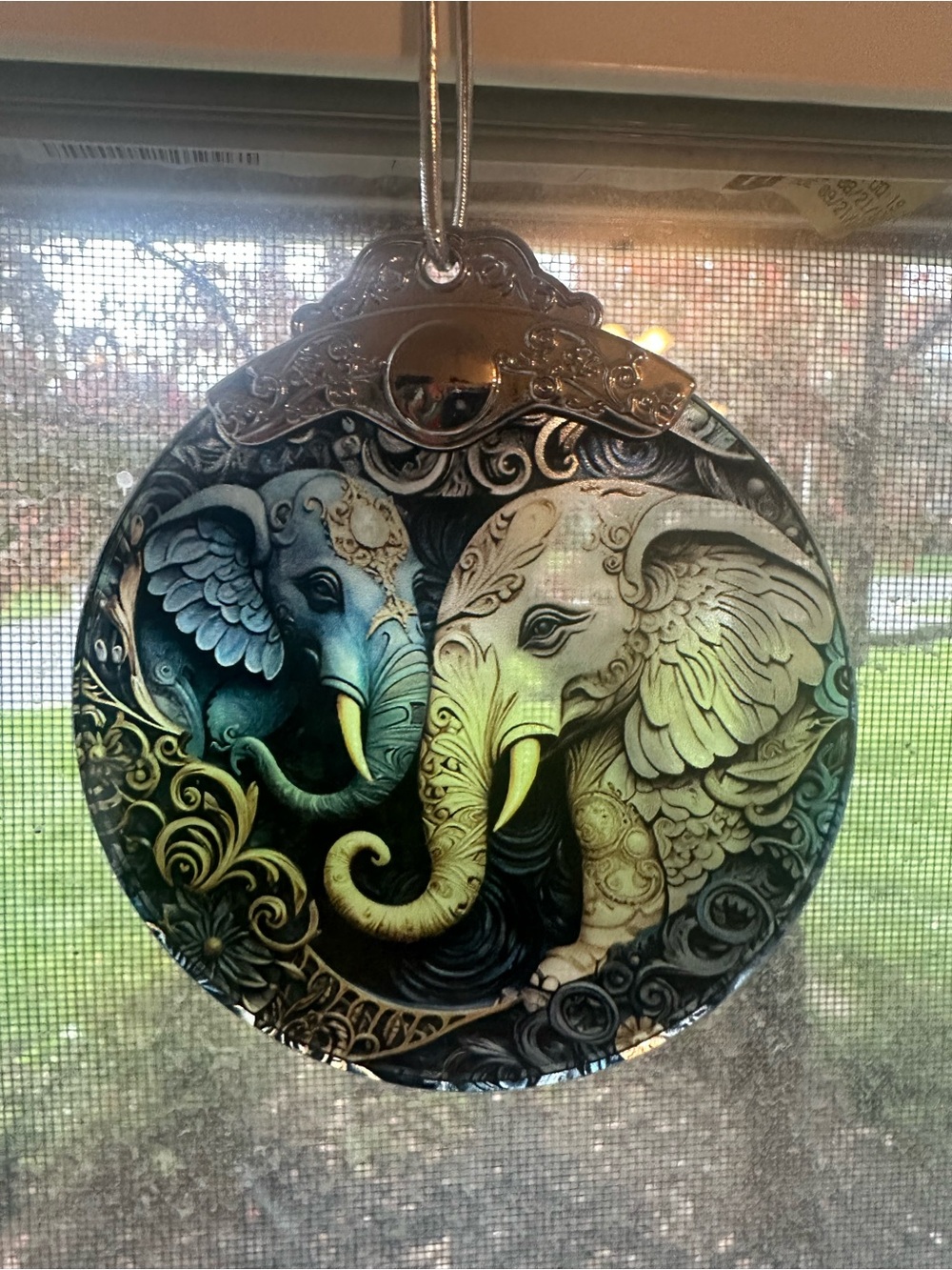 Elephant Ornament, Stained Glass Hanging Ornament ~ NIB
